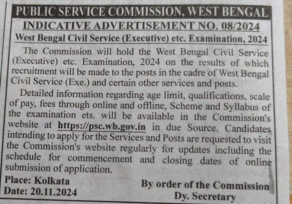 WBCS Recruitment 2024 Indicative Notification Out Check Prelims And