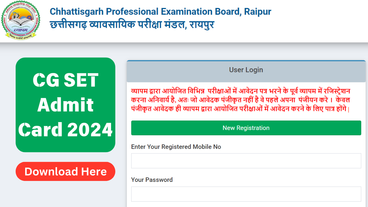 Cg Set Admit Card Released Download Cg Set Vyapam Hall Ticket