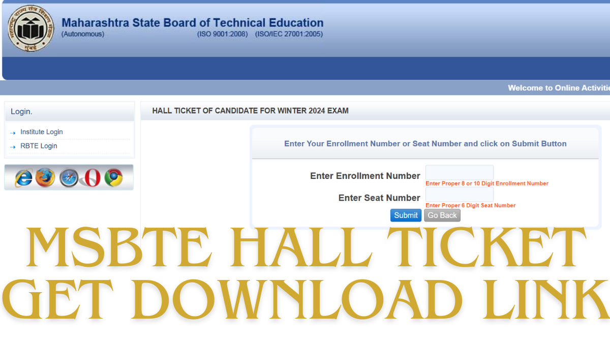 MSBTE Hall Ticket Winter 2024 Out, Get Direct Download Link www.msbte