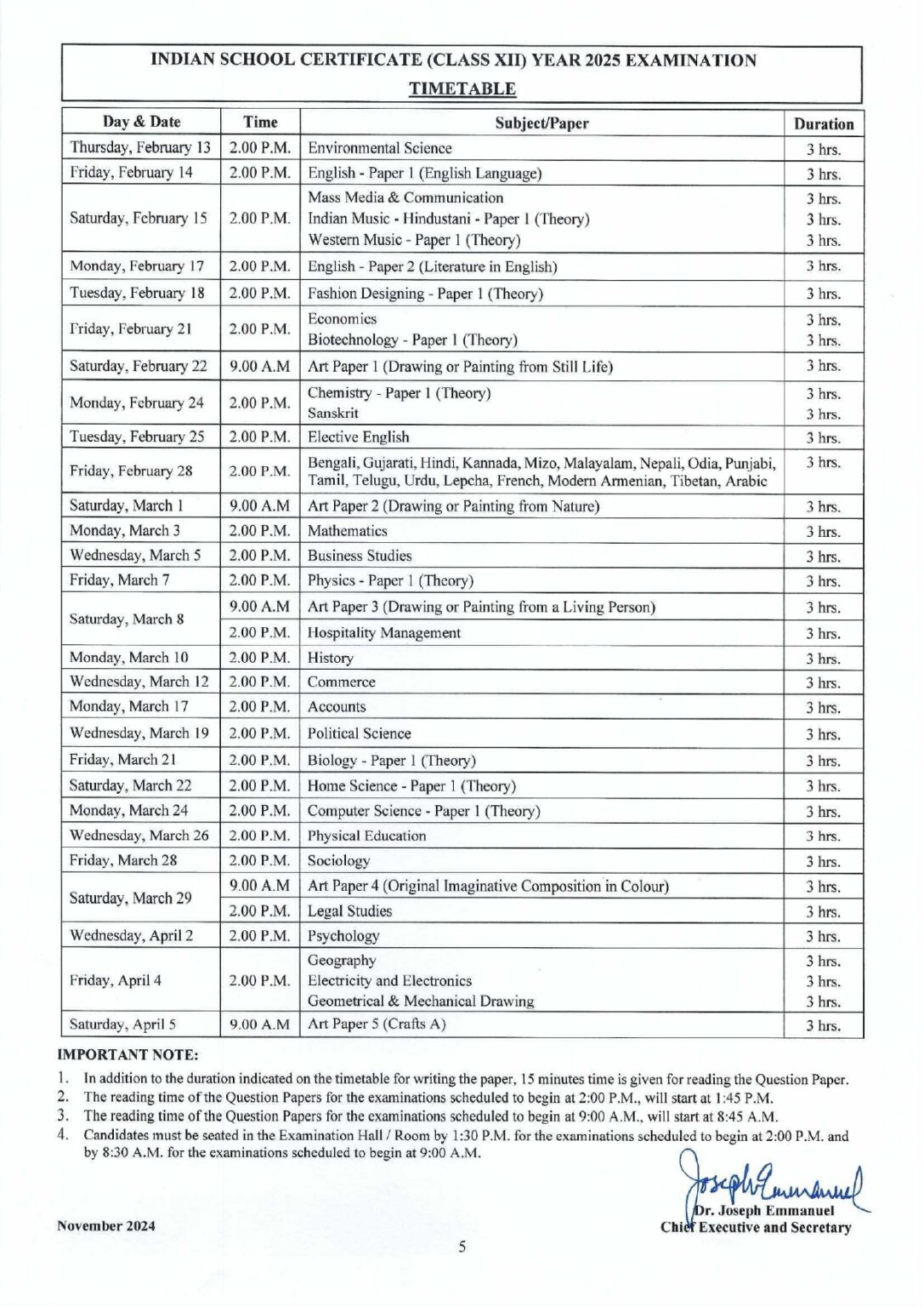 ISC Date Sheet 2025 Out Download Official Time Table PDF