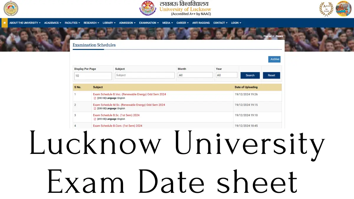 Lucknow University Exam Date Sheet 2024 Out, Download Pdf