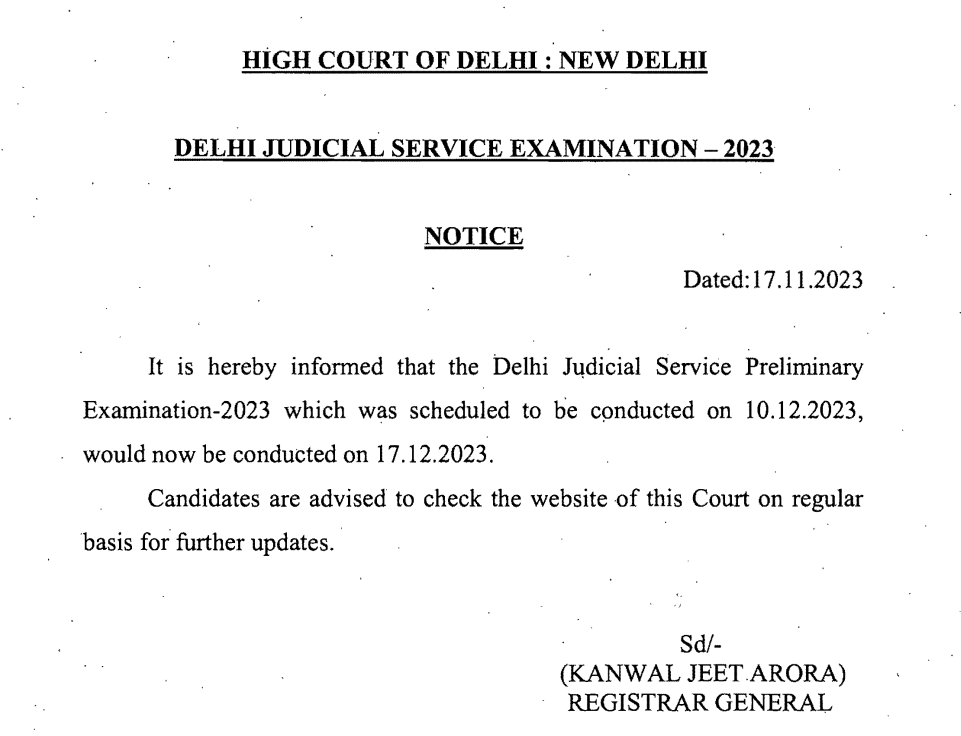 Delhi Judiciary Exam 2023, Check Exam Schedule